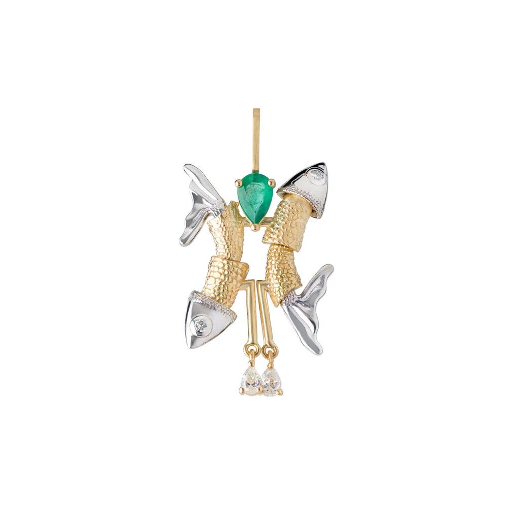 Mozafarian Diamond and emerald pisces pendant