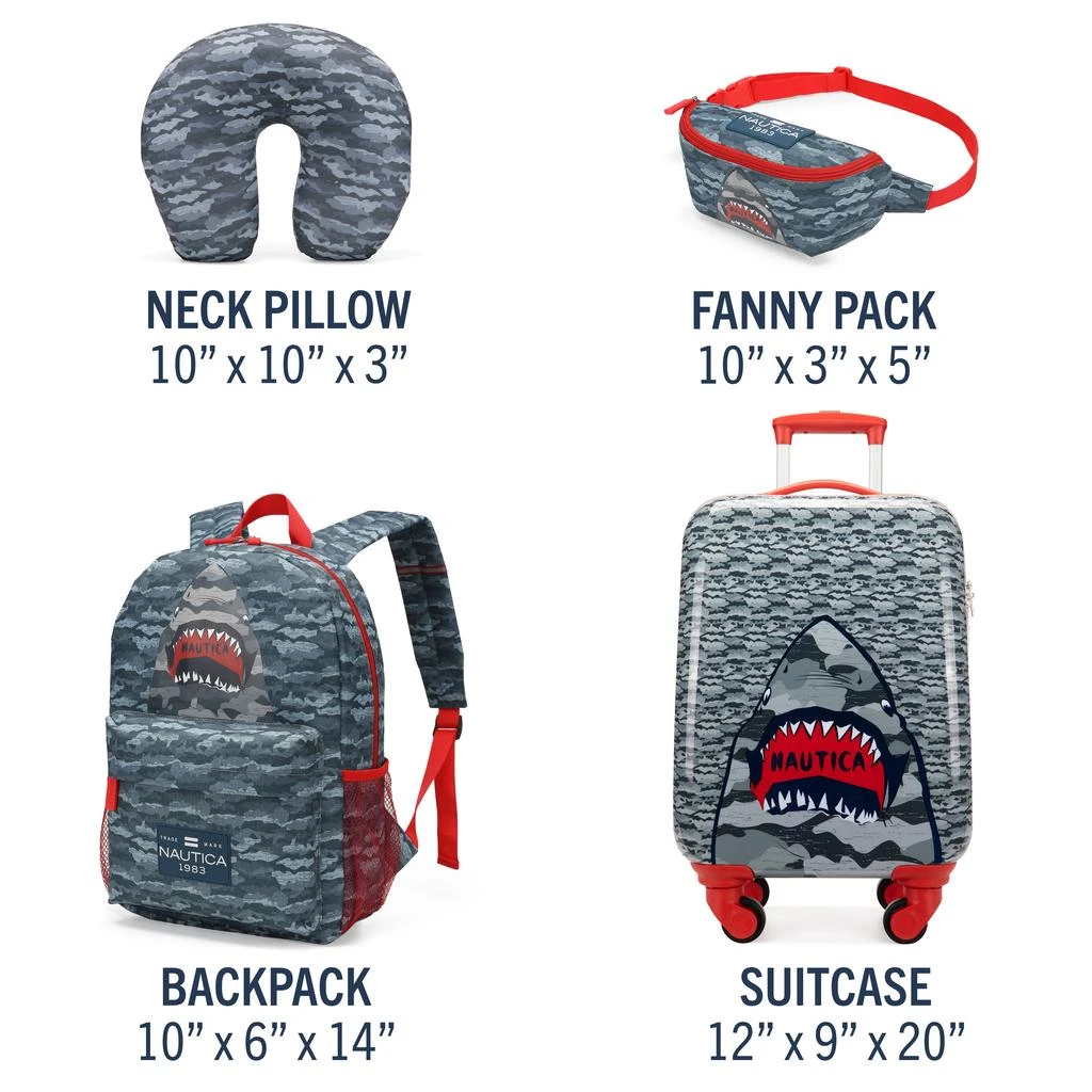 Nautica Kids 18" Airline Approved Carry-on 5-Piece Luggage Set | Shark Attack 6