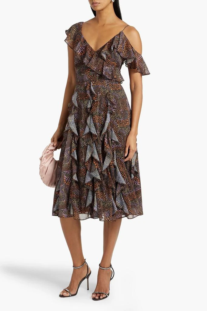 MIKAEL AGHAL Ruffled metallic printed crepe de chine midi dress 2
