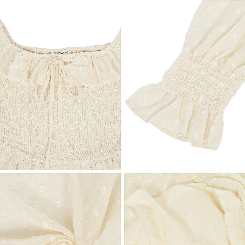 Anna-Kaci Anna-Kaci Long Sleeve Swiss Dot Lined Maxi Dress For Women Smocked Tied Detail Square Neck