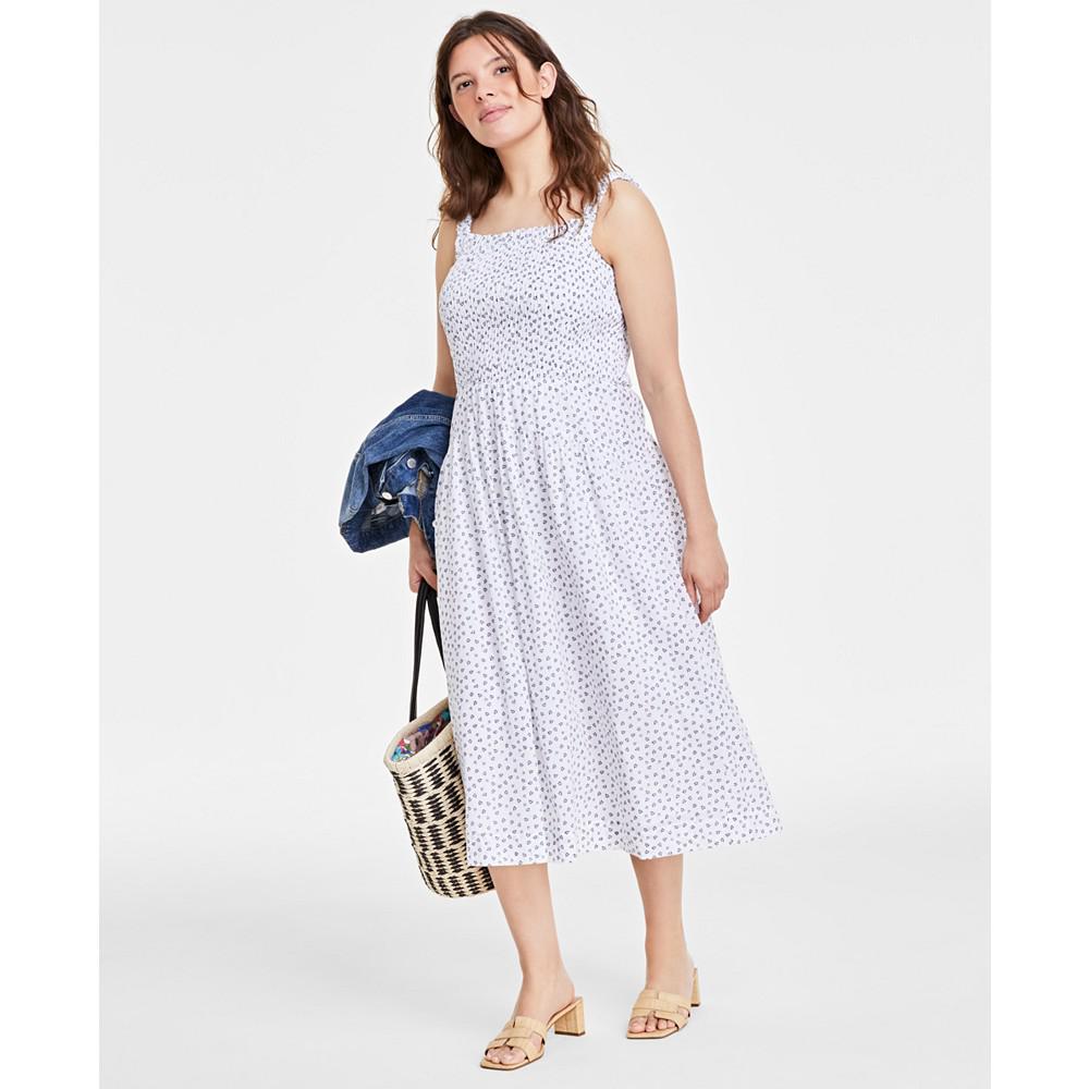 On 34th Women's Printed Smocked-Bodice Midi Dress, Created for Macy's