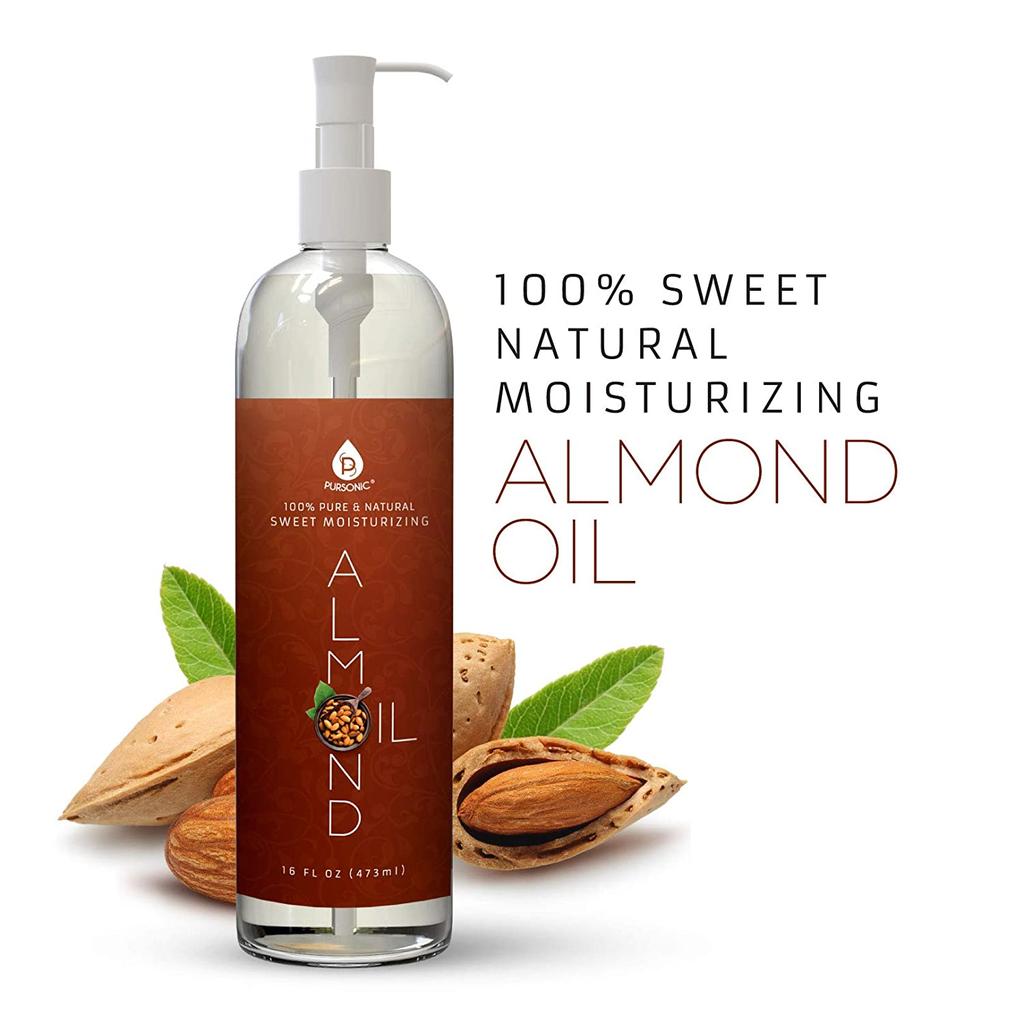 PURSONIC 100% Natural Sweet Almond oil- for Aromatherapy, Essential oils, Moisturizing, and Massage