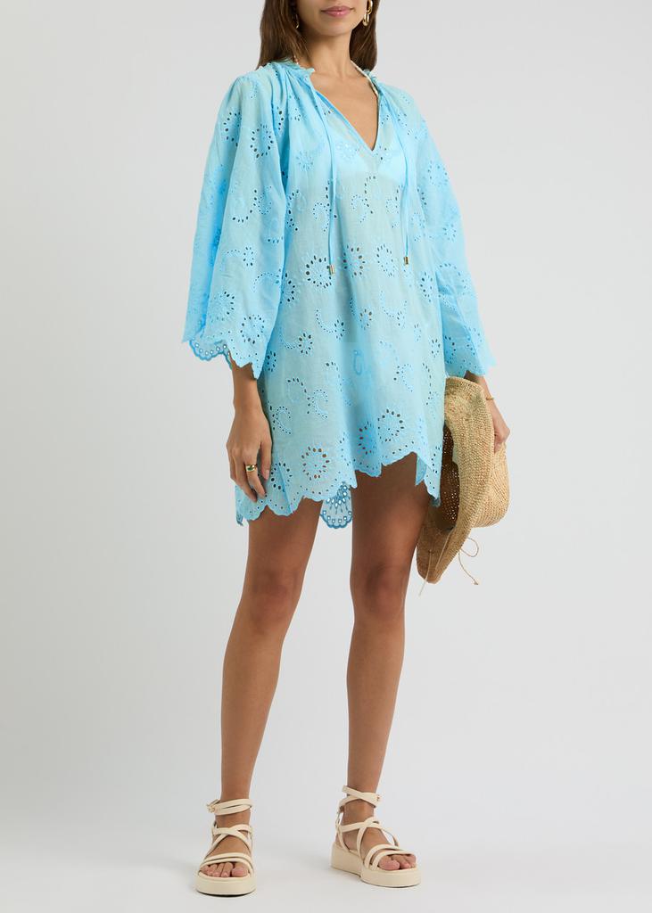 【MELISSA ODABASH】broderie anglaise cotton kaftan Tallulah broderie anglaise cotton kaftan in blue - Melissa