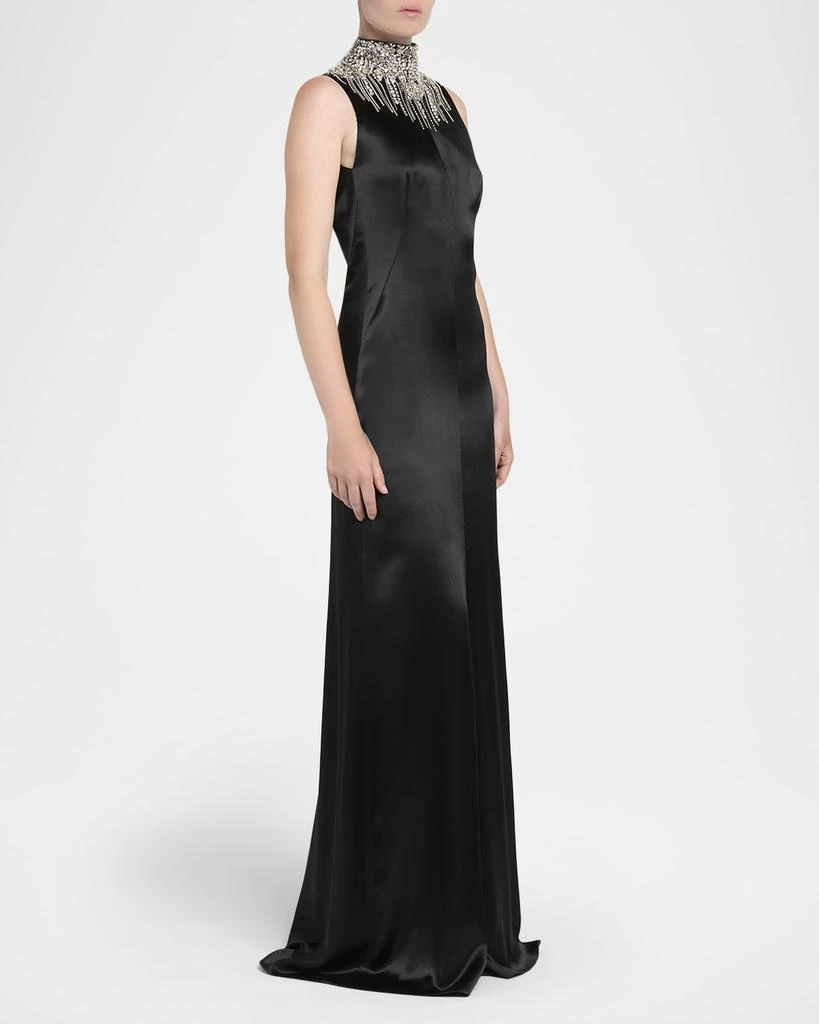 McQueen Chain Mail Turtleneck Satin Backless Evening Dress 4