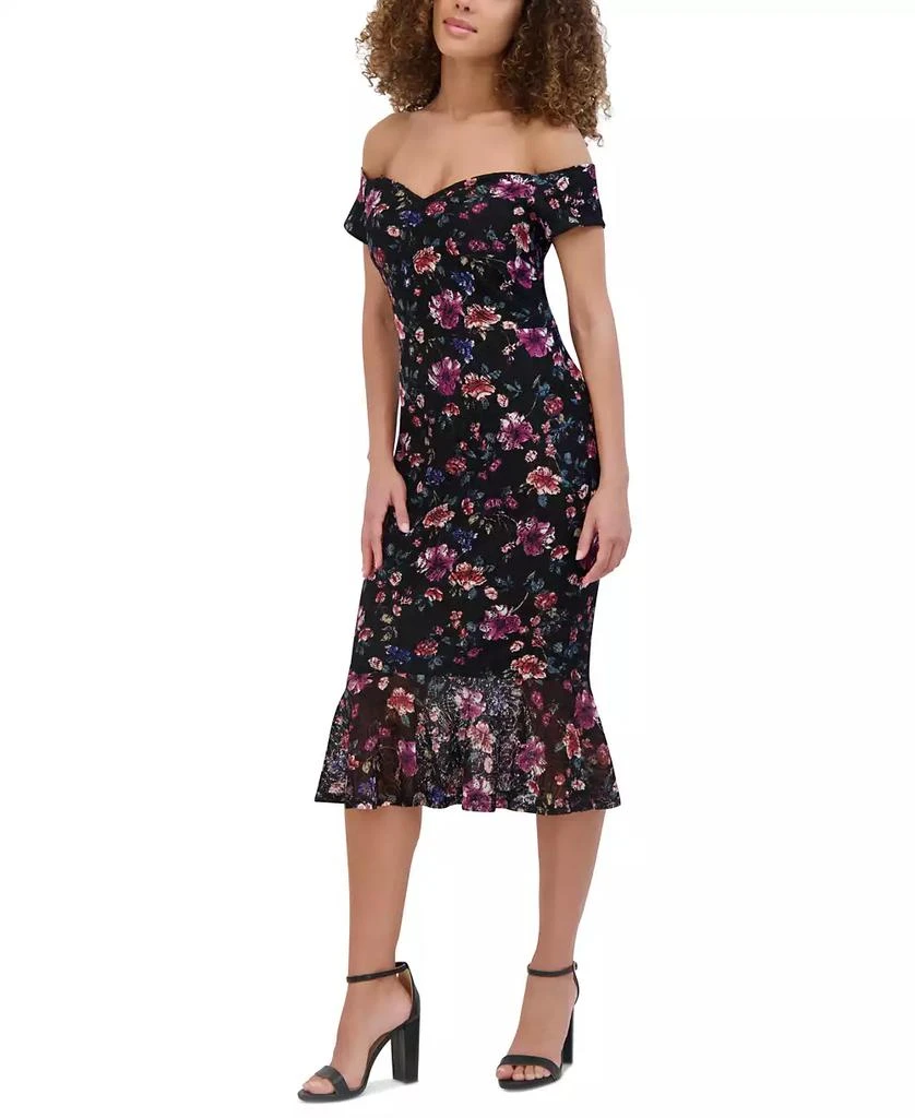 Siena Women's Off-the-Shoulder Printed Floral Lace Midi Dress 3