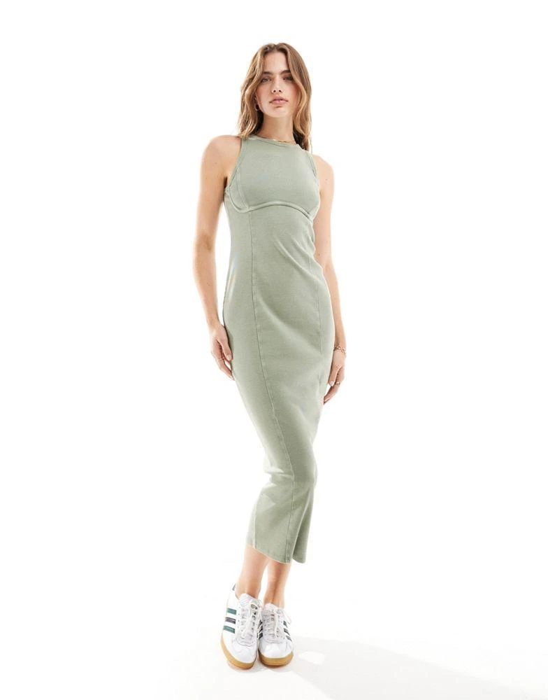 Miss Selfridge Miss Selfridge corset racer midi dress in washed sage 3