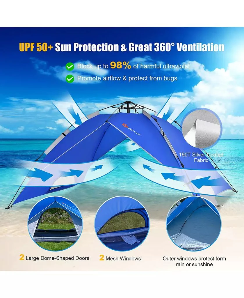 Costway 4 Person Instant Pop-up Camping Tent 2-in-1 Double-Layer Waterproof Tent 8
