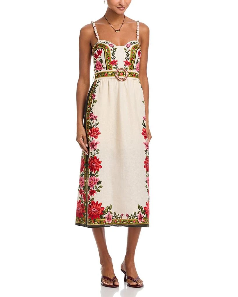 knee length dresses for ladies Blue Seahorse Embroidery One-Shoulder Euroflax™ Premium Linen Maxi Dress main image 0