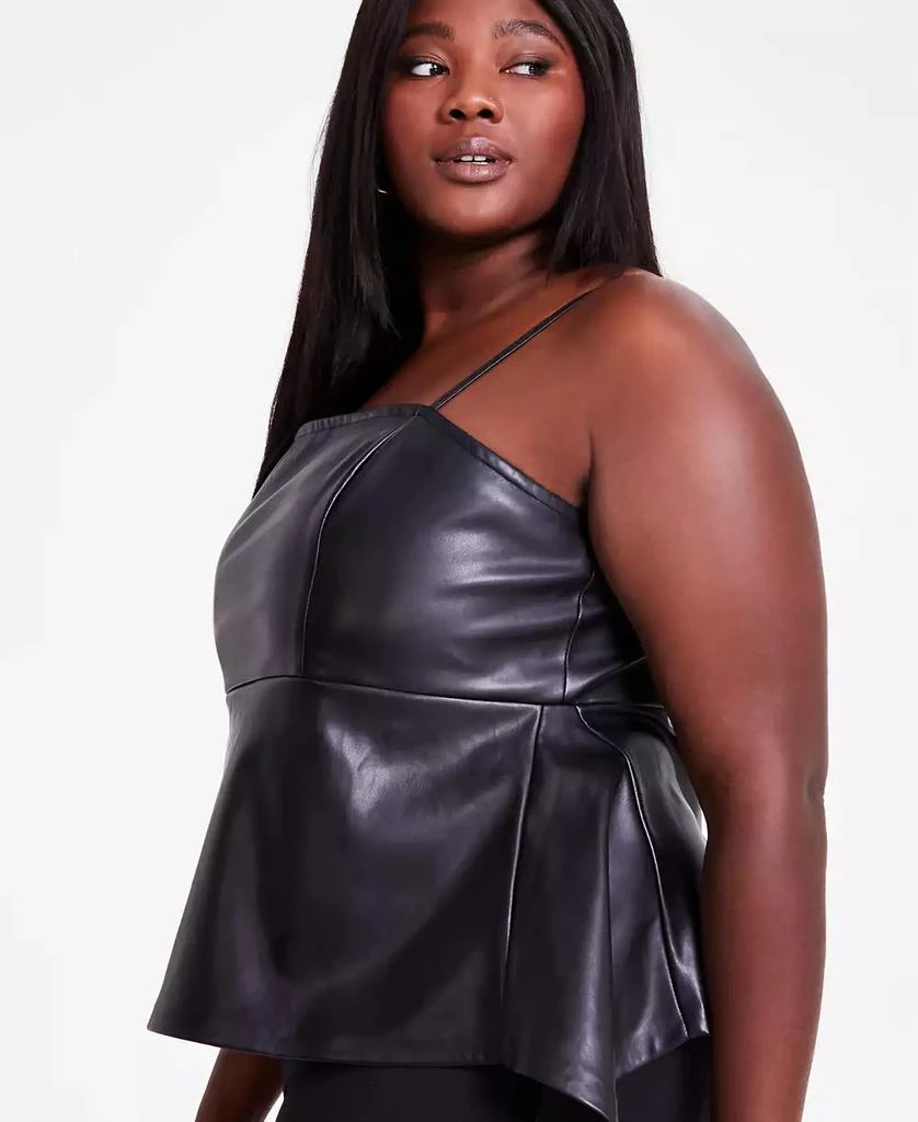 Bar III Trendy Plus Size Faux-Leather Peplum Top, Exclusively at Macy's 3