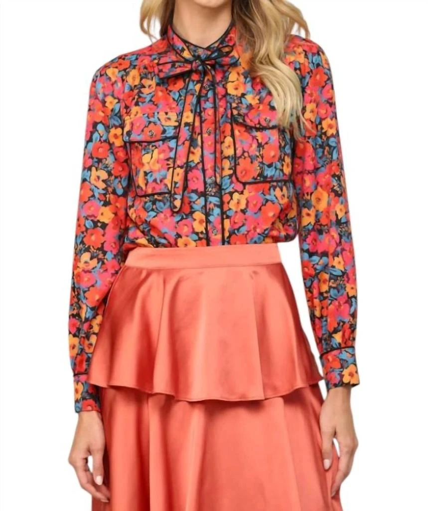 FATE Bow Tie Blouse - Plus In Multi-Colored 1