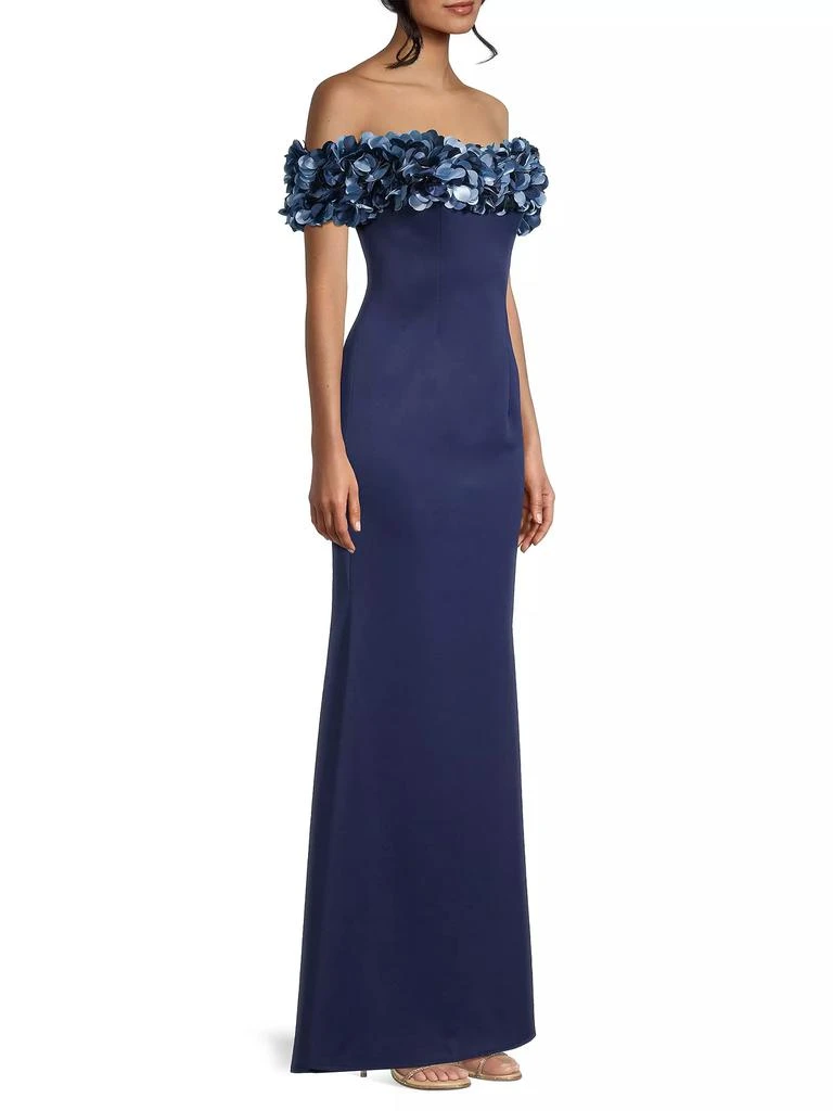 Basix Black Label Off-The-Shoulder Petal-Neck Column Gown 4