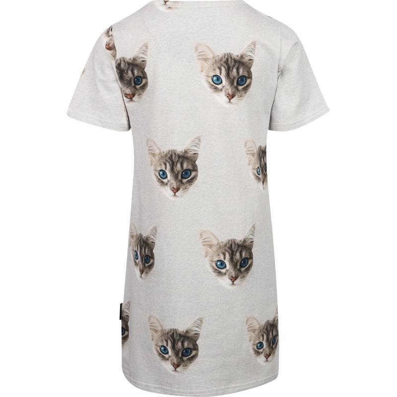 Snurk All over cat print summer girls dress with site pockets in grey