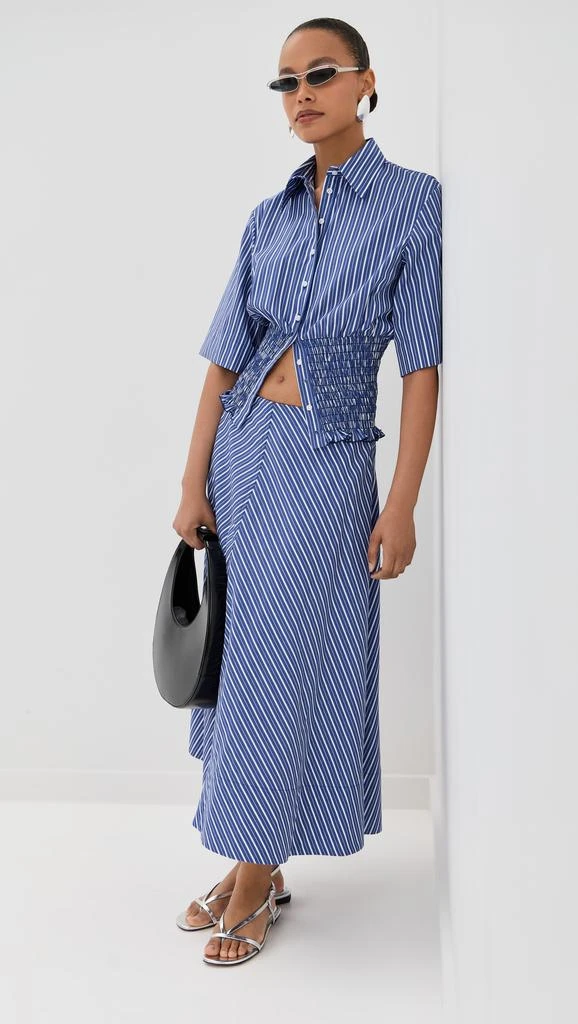 Brandon Maxwell The Harte Button Up Shirt with Smocked Bodice 4