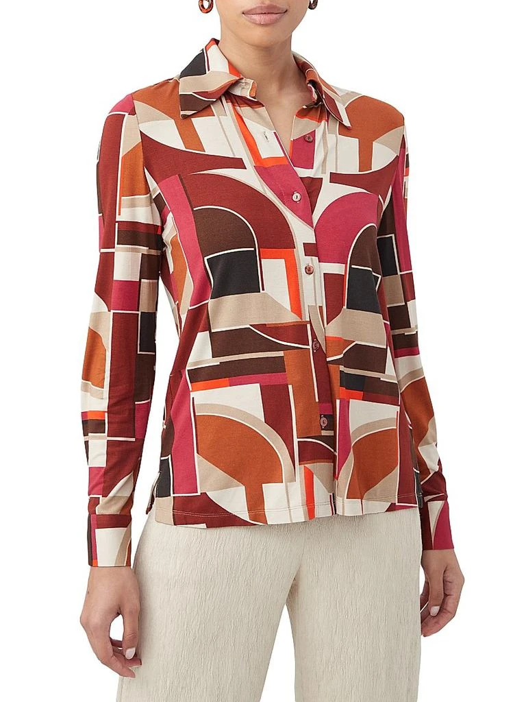 Trina Turk Radio City Geometric Jersey Long-Sleeve Shirt