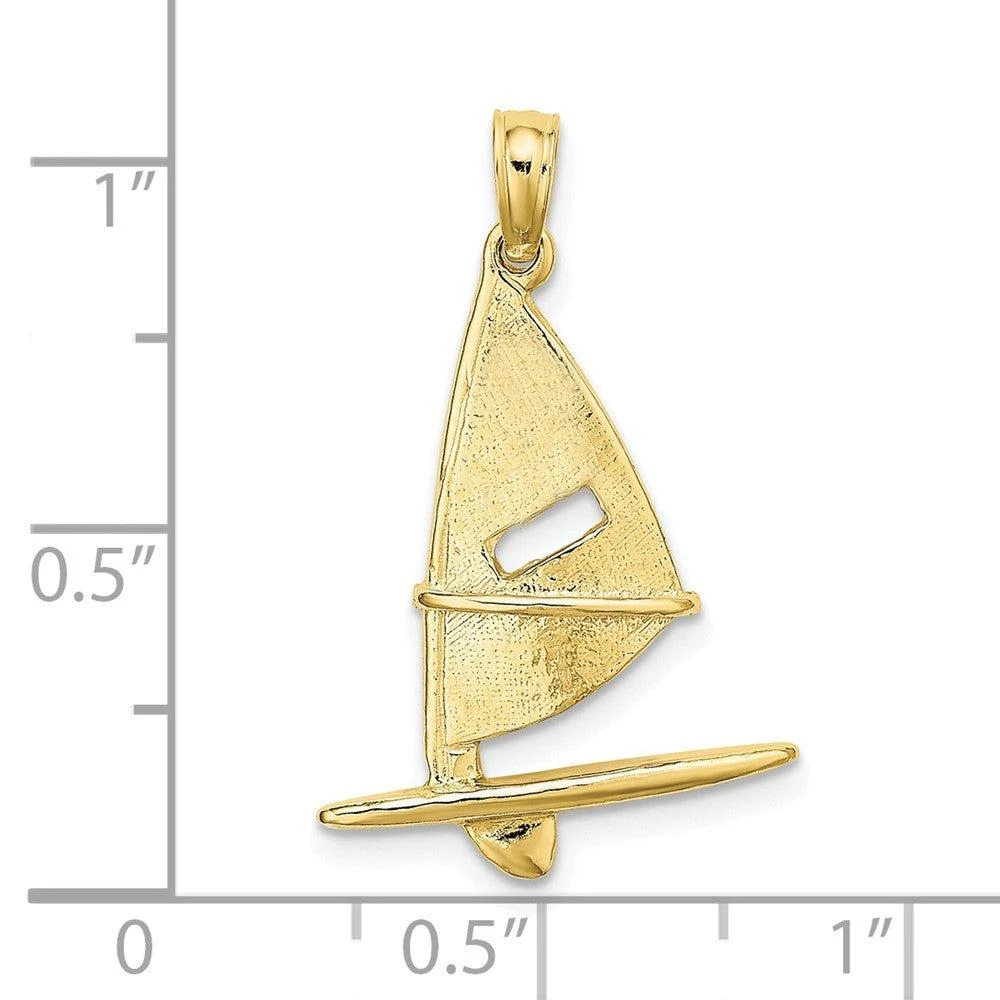 Diamond2Deal 10k Yellow Gold 3-D Textured Windsail Surfing Board Charm 3