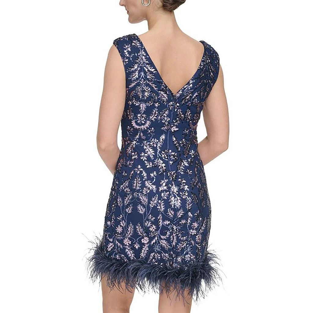 Eliza J Petites Womens Sequined Feathered Sheath Dress 2