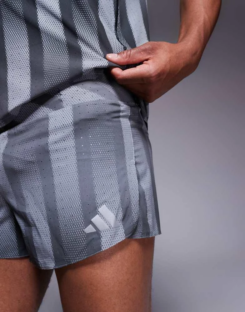 Adidas adidas Running Adizero shorts with print in black and grey 4