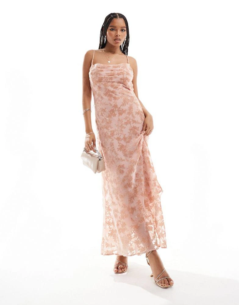 Mango Mango cowl neck devore velvet maxi dress in pink 4