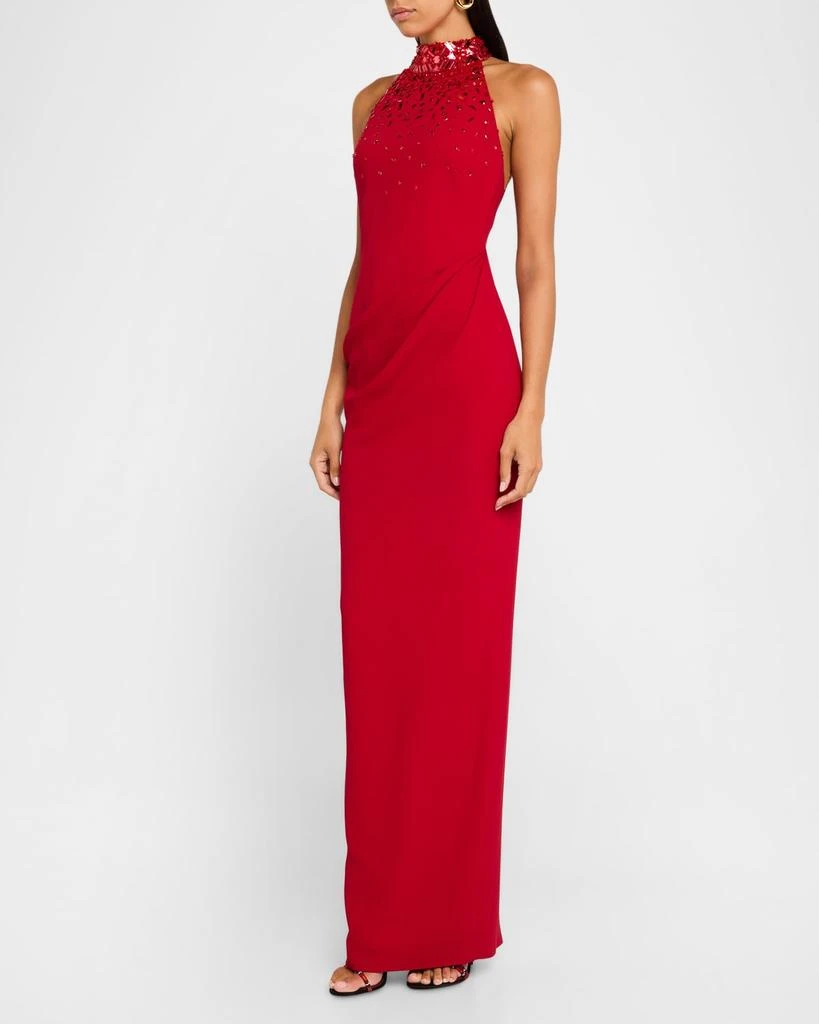 Pamella Roland Crystal Halter Crepe Gown 4