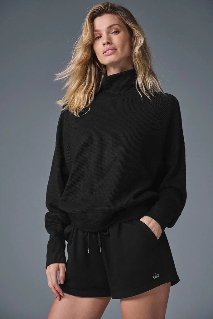 Alo Waffle Weekend Escape Mock Neck Long Sleeve - Black 1