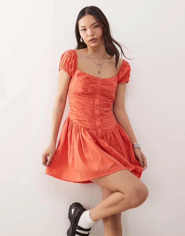 Shop Reclaimed Vintage square neck dropped waist mini sun dress in  tangerine red on Sale at BeyondStyle  Get 74% Off Reclaimed Vintage square  neck dropped waist mini sun dress in tangerine