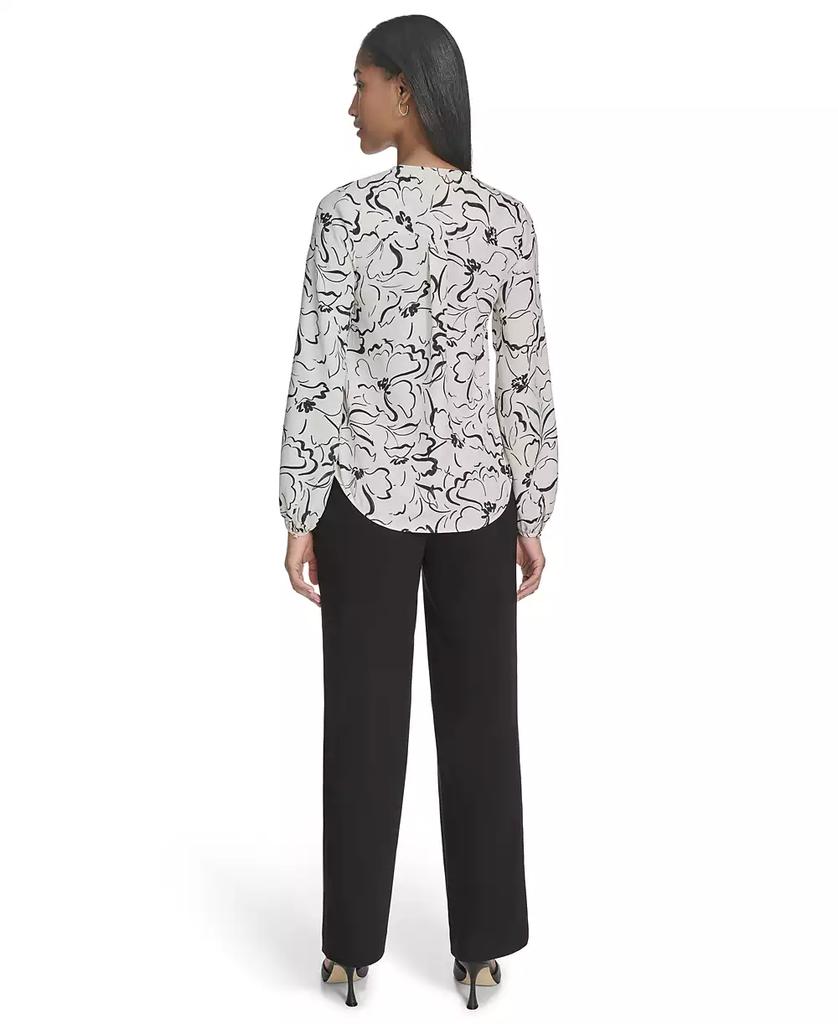 HALSTON Women's Printed Front-Yoke V-Neck Blouse