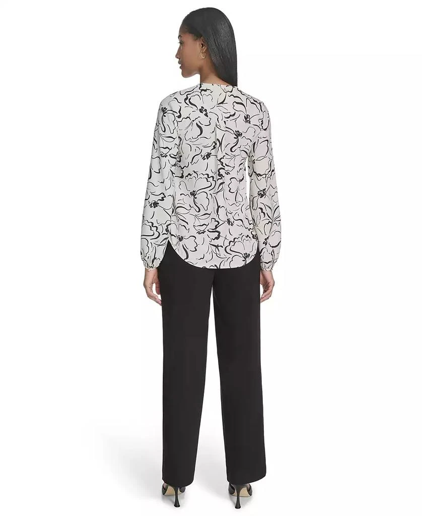 HALSTON Women's Printed Front-Yoke V-Neck Blouse 2