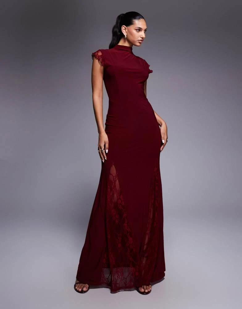 ASOS ASOS DESIGN high neck cap sleeve maxi dress with lace insert detailing  in wine - Dresses & Skirts - Free Shipping - BeyondStyle