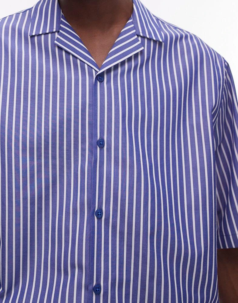 Topman Topman short sleeve boxy stripe shirt in blue 3