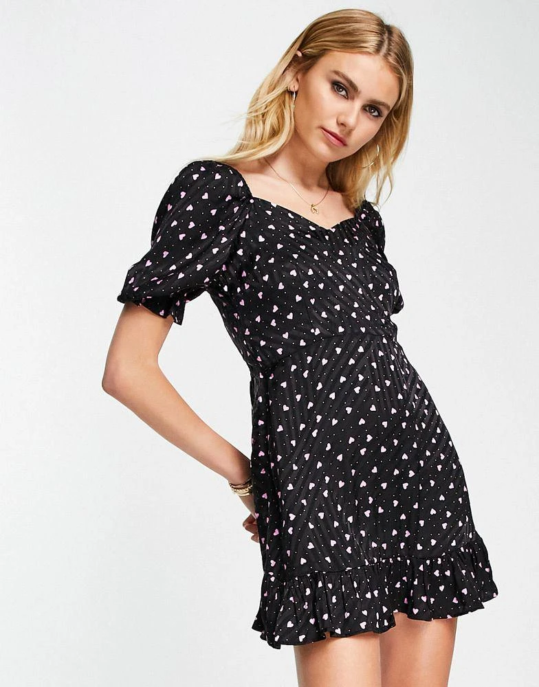 Topshop Topshop sweetheart neck dress in heart jacquard print 1