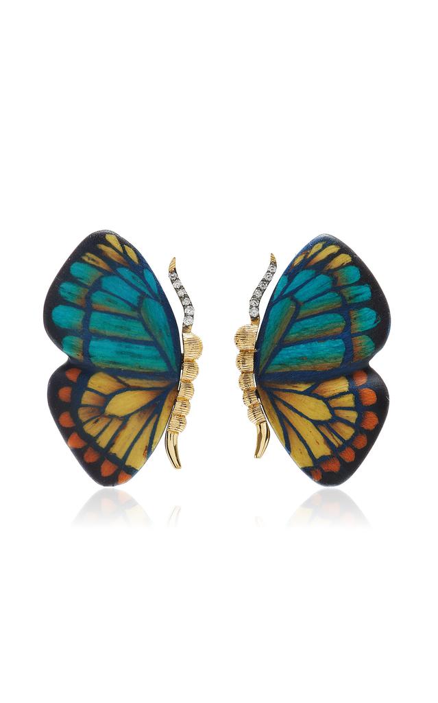 Silvia Furmanovich Silvia Furmanovich - Mini Butterfly 18K Yellow Gold Marquetry Wood Earrings - Multi - OS - Moda Operandi - Gifts For Her