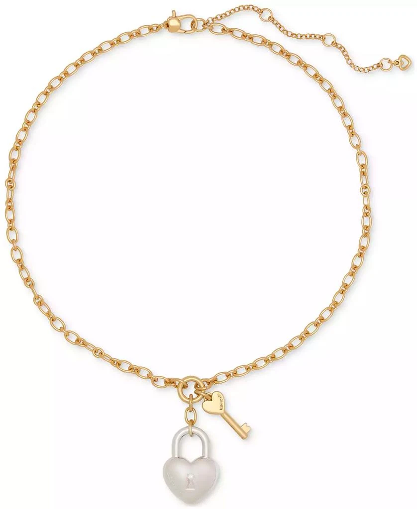 Kate Spade Two-Tone Heart Lock & Key Statement Pendant Necklace, 16" + 3" extender 1