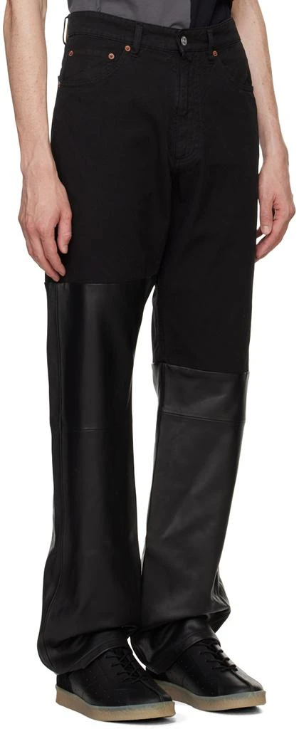 MM6 Black Paneled Leather Jeans 2