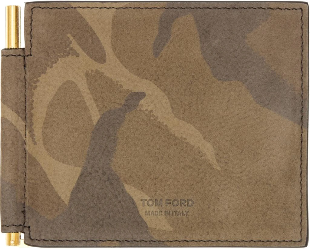 Tom Ford Khaki Camo Nubuck T Line Money Clip Wallet 1