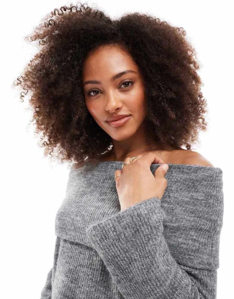VERO MODA Vero Moda slouchy off shoulder jumper in medium grey melange 4