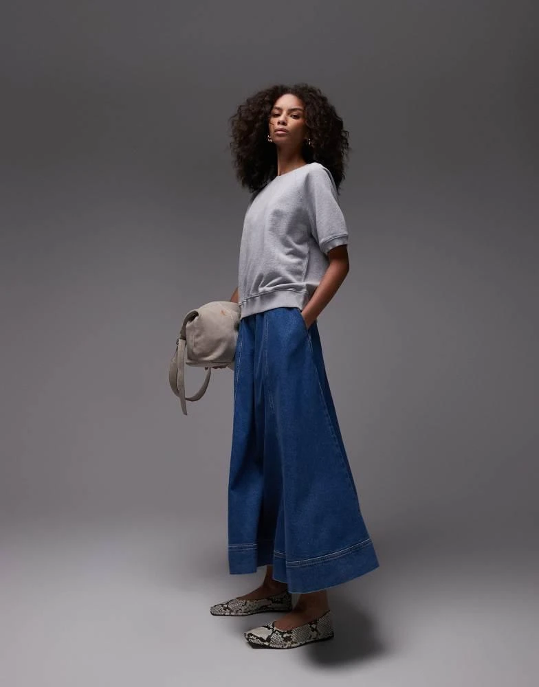 Topshop Topshop denim full maxi skirt in mid blue 2