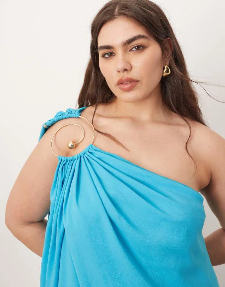 ARRANGE ARRANGE Curve spiral trim one shoulder maxi dress in turquoise blue 3