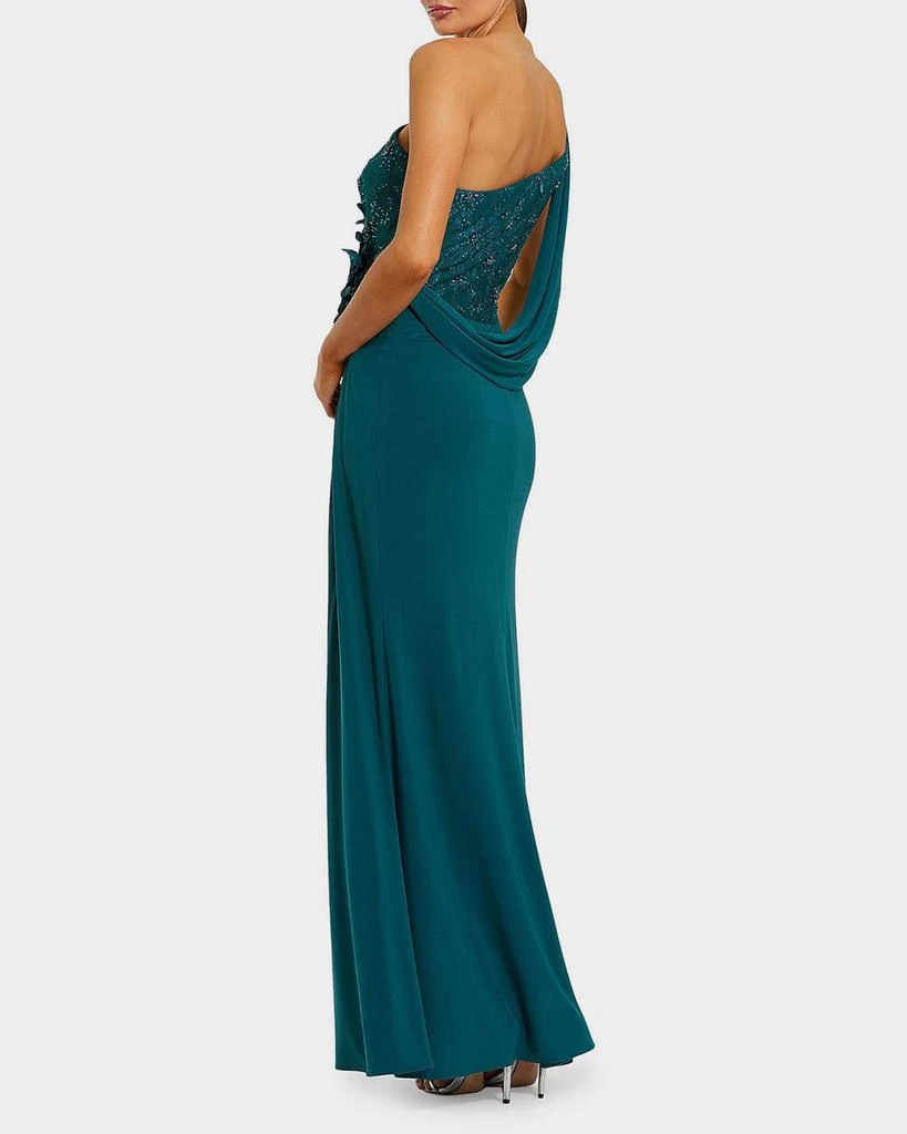 Mac Duggal Draped One-Shoulder Beaded Jersey Gown 3