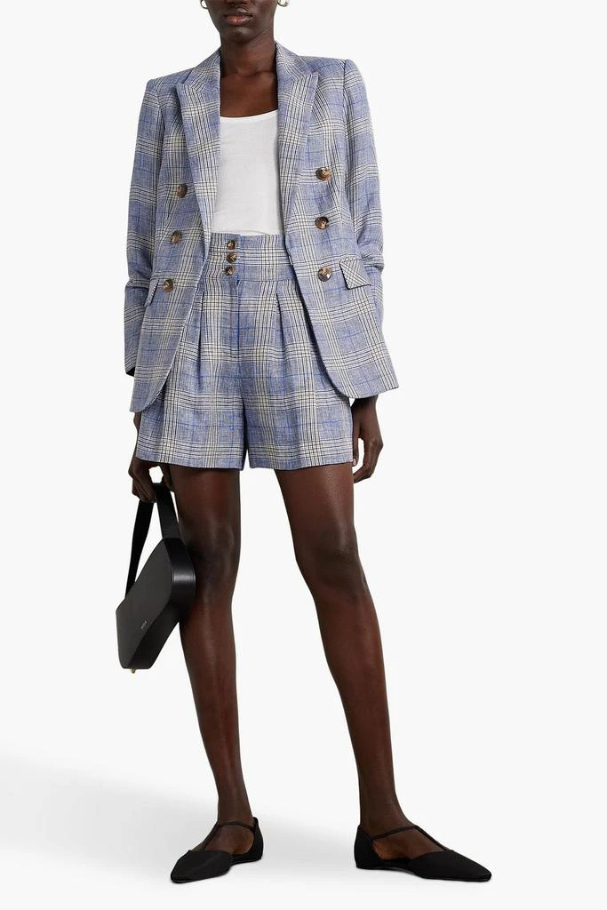 VERONICA BEARD Alicia pleated checked linen shorts 2