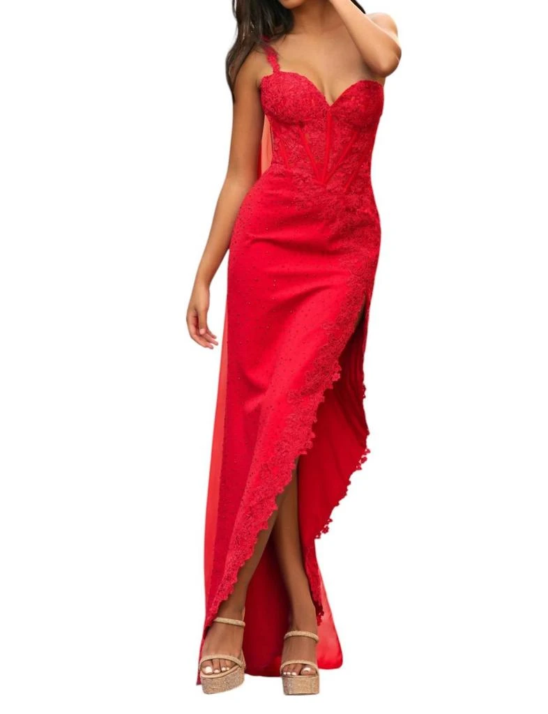 Sherri Hill - One Shoulder Scuba Lace Prom Dress With Cape  On Sale Now  with Up to 45% Off | Discover Exclusive Deals & Savings at BeyondStyle   Authentic Sherri Hill