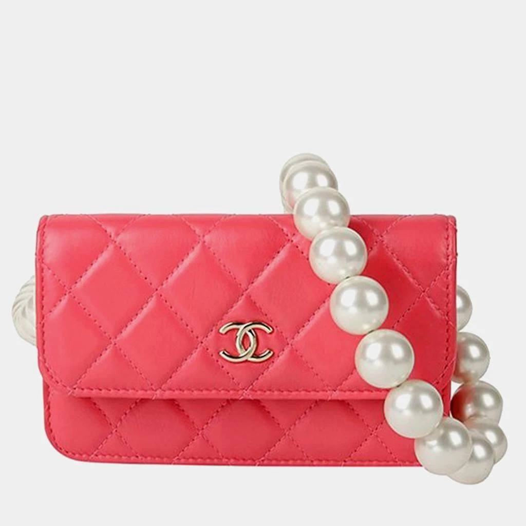 Chanel Chanel Pink Leather Pearl Mini Wallet On Chain 1