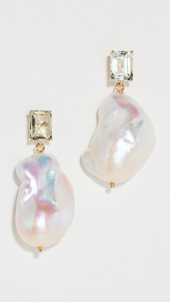 MATEO 14k Green Amethyst and Baroque Pearl Drop Earrings