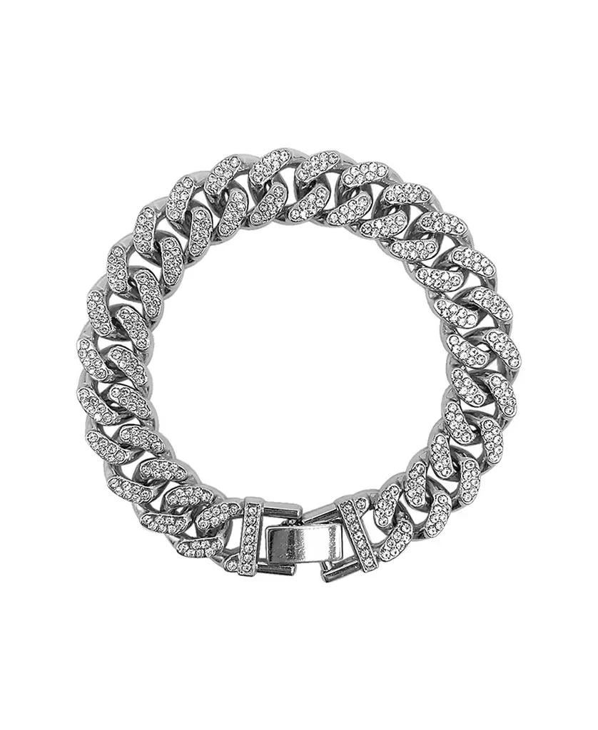 ADORNIA Rhodium Plated Crystal Thick Cuban Curb Chain Bracelet