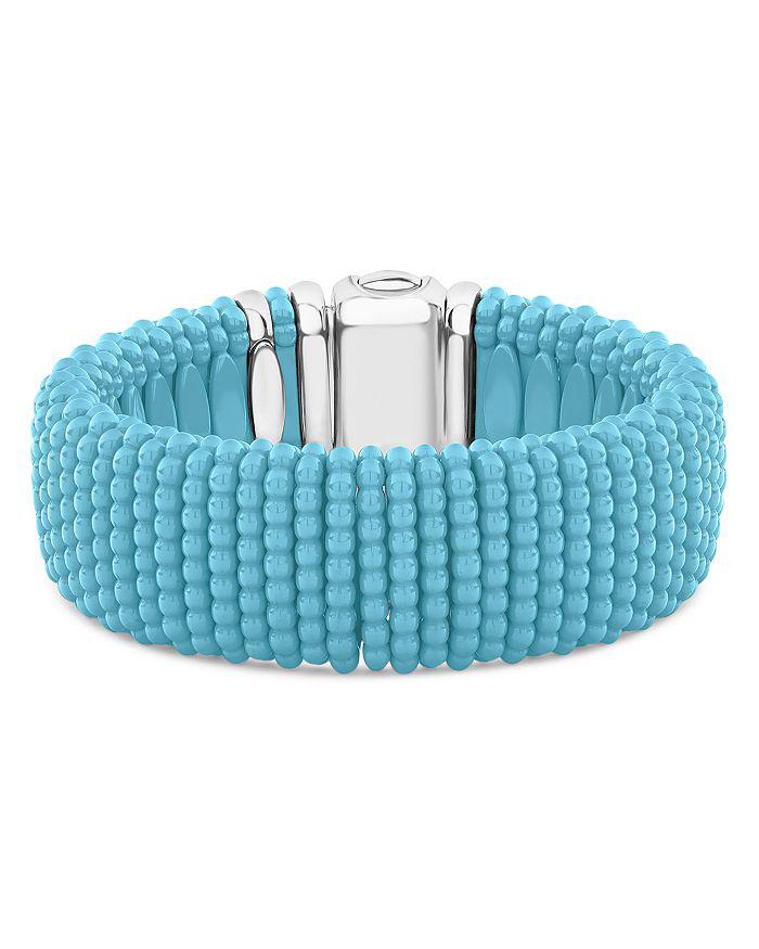 LAGOS Sterling Silver Caviar Blue Ceramic Statement Bracelet