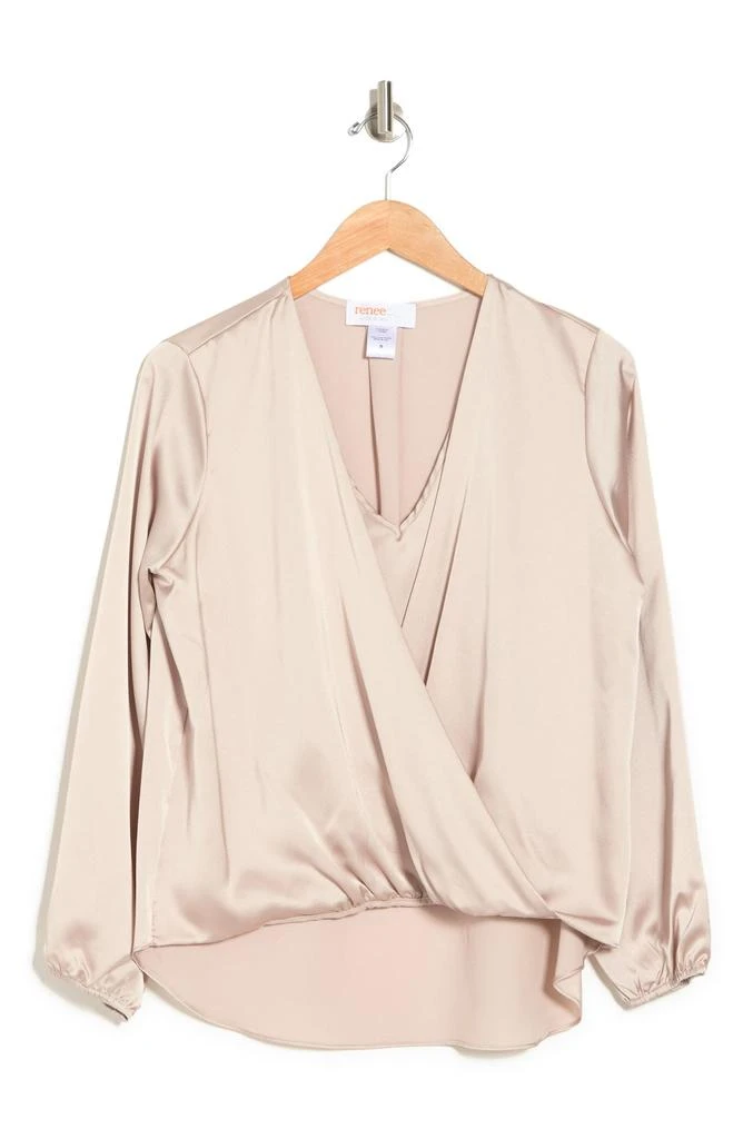 Renee C Satin Long Sleeve Surplice Top 3