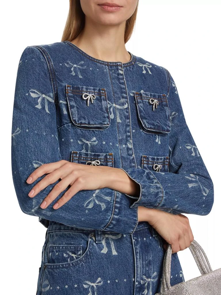 Self Portrait Bow Print Denim Jacket 6