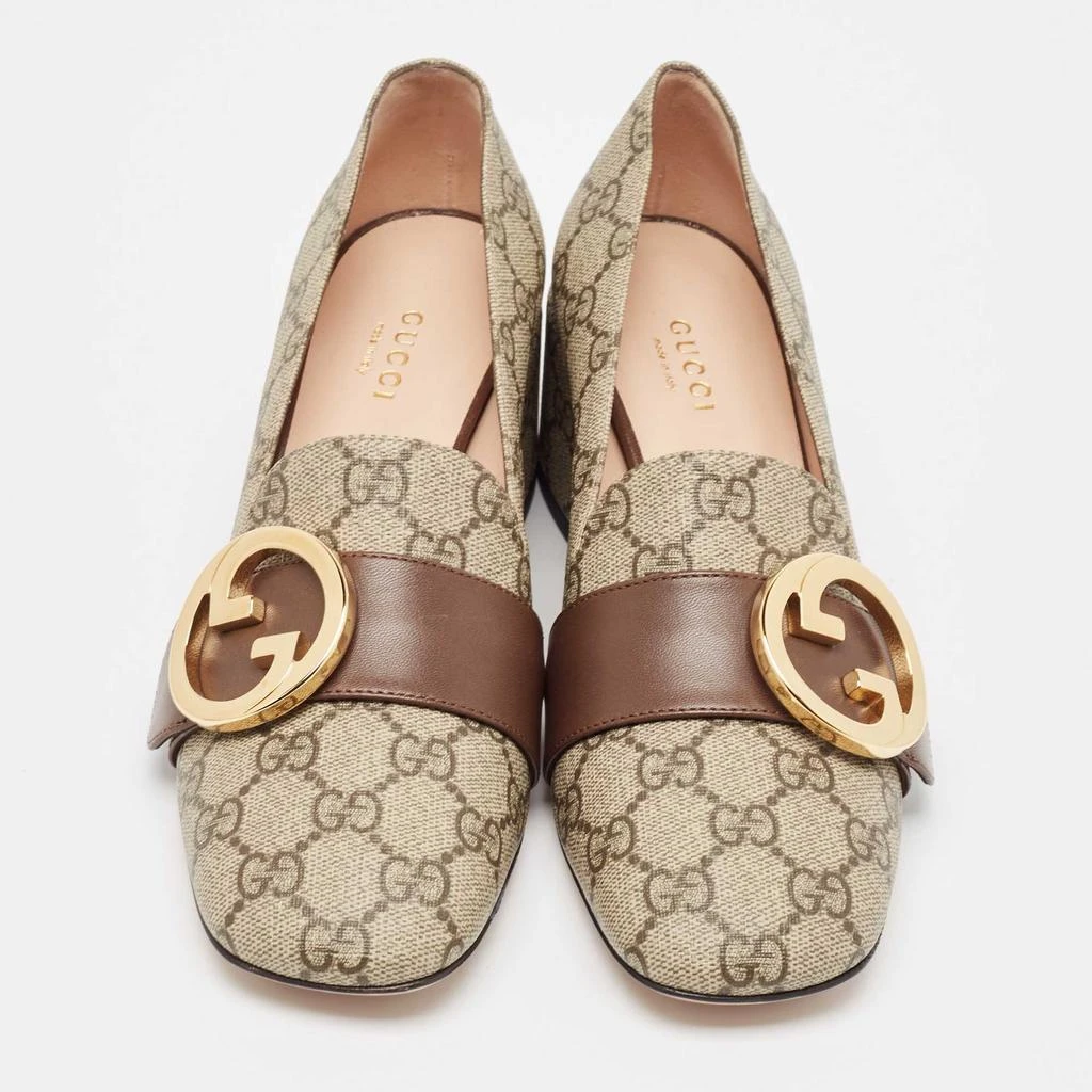 Gucci Gucci Grey/Brown Canvas and Leather Blondie Block Heel Pumps Size 37.5 3