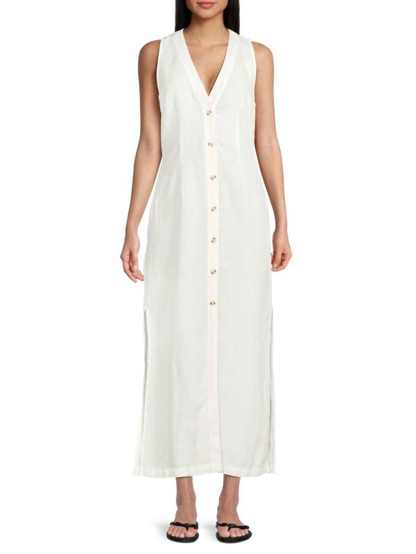 Onia V-neck Linen Blend Cover Up Dress