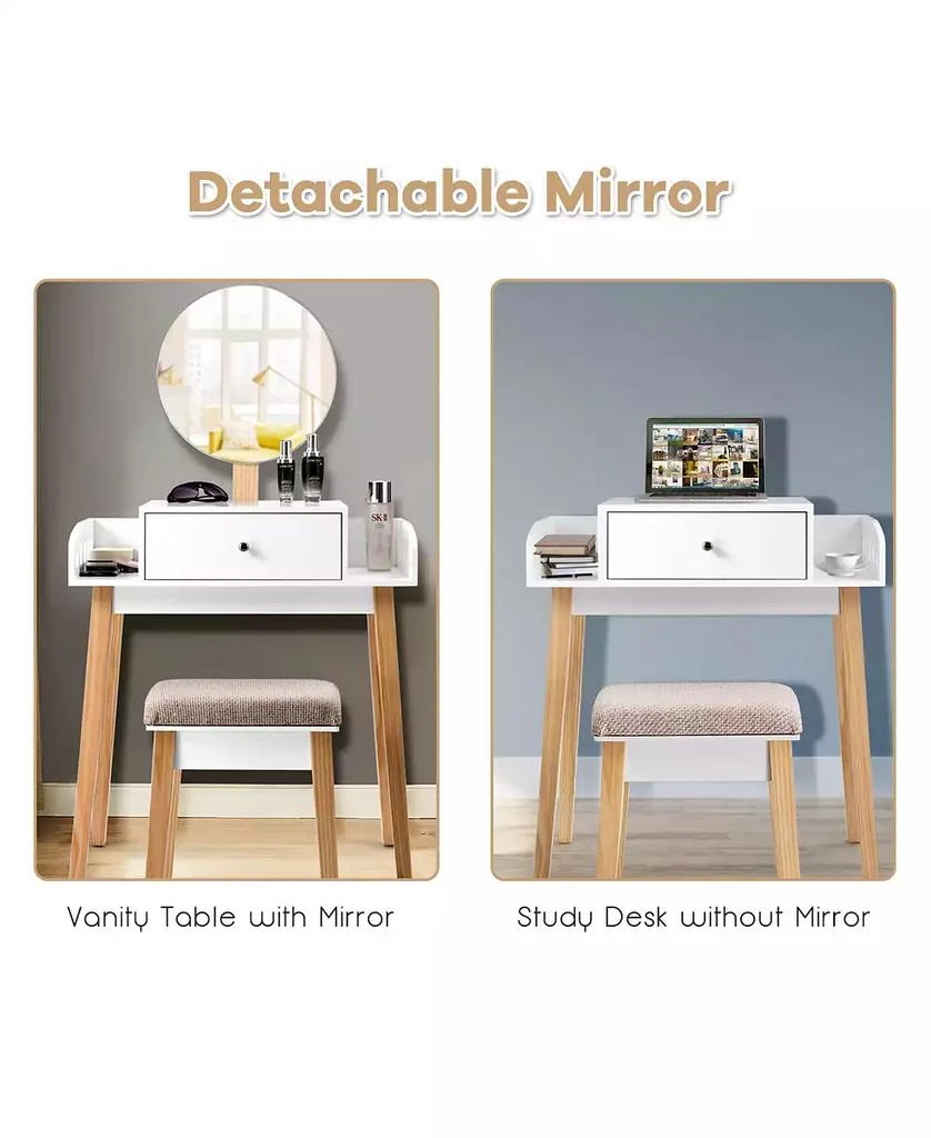 Volenca 2-Pc. Wood Mirror Vanity Dressing Table Set with Drawer 7