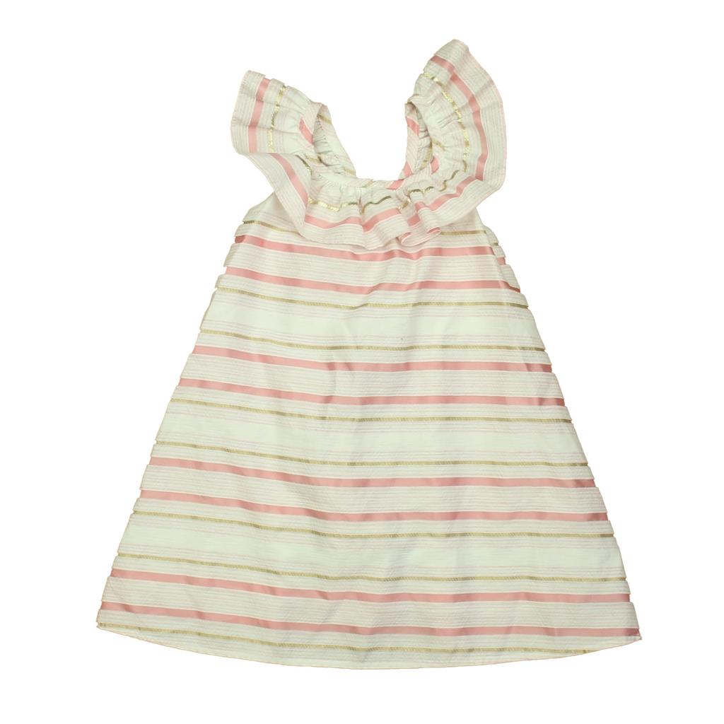 Pippa & Julie Girls White | Pink Stripe Dress